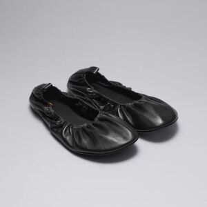 Other Stories Black Leather ruched Ballet Flats
